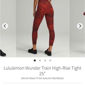 Lululemon Wunder Train High-Rise Leggings 25” Autumn Red Black Size 12